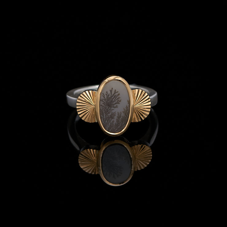 dendritic agate silver and gold ring by imaginarium atelier