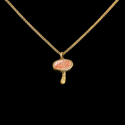 Mushroom - Miniature enamel and gold pendant