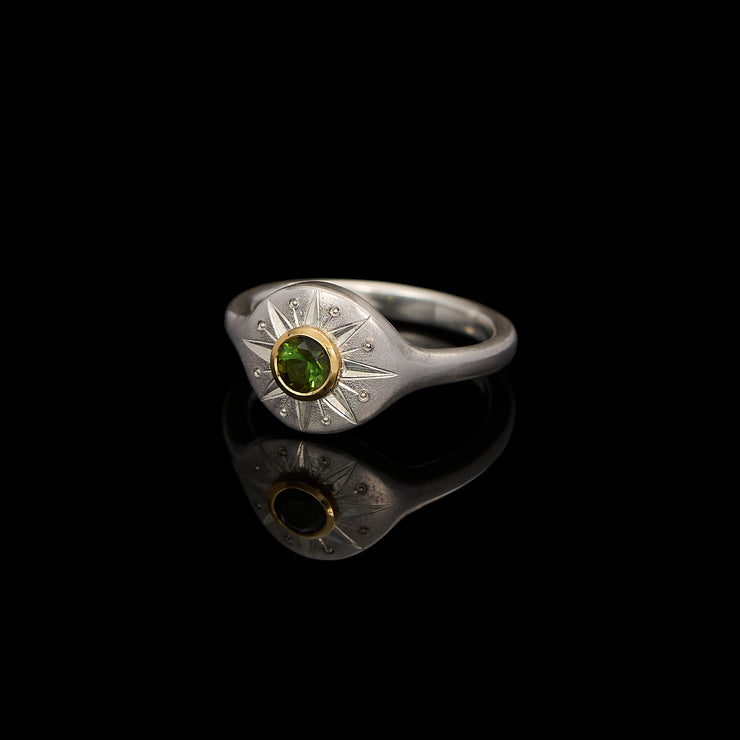 North Star Compass Ring handcrafted in  Silver & 18ct Gold