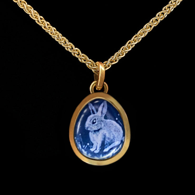 Rabbit - Miniature enamel and gold pendant