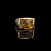 rutilated quartz  statement ring in silver and gold 