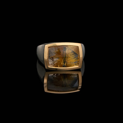 rutilated quartz  statement ring in silver and gold 