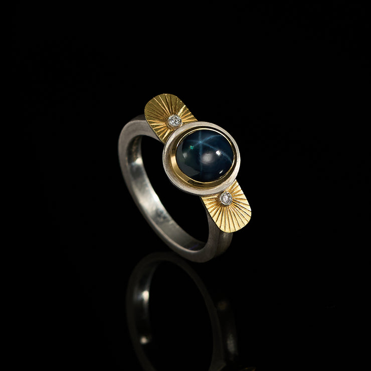  celestial ring with star sapphire and diamonds by imaginarium atelier