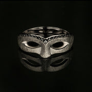 celtic mask ring in platinum with black diamonds