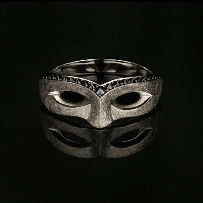 celtic mask ring in platinum with black diamonds