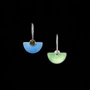 Enamel small Fan earrings, pale blue / green tourmaline