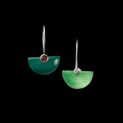 Enamelled Fan earrings, green / pink tourmalines