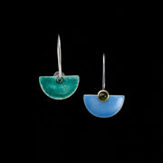 Enamelled Fan earrings, pale blue / green tourmalines