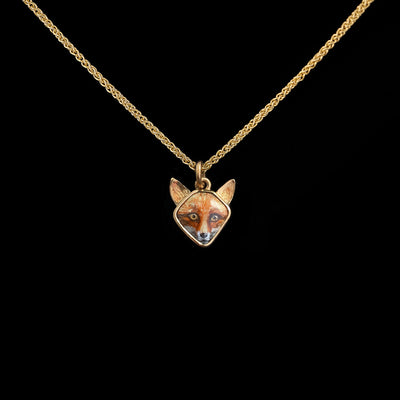 Fox - Miniature enamel and gold pendant