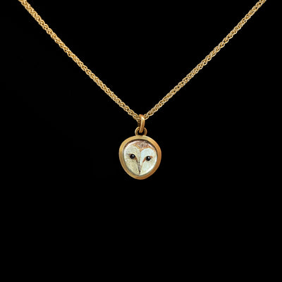 Barn Owl - Miniature enamel and gold pendant