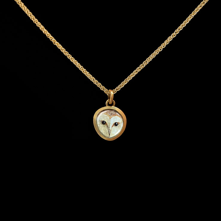 Owl - Miniature enamel and gold pendant