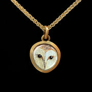 Owl - Miniature enamel and gold pendant
