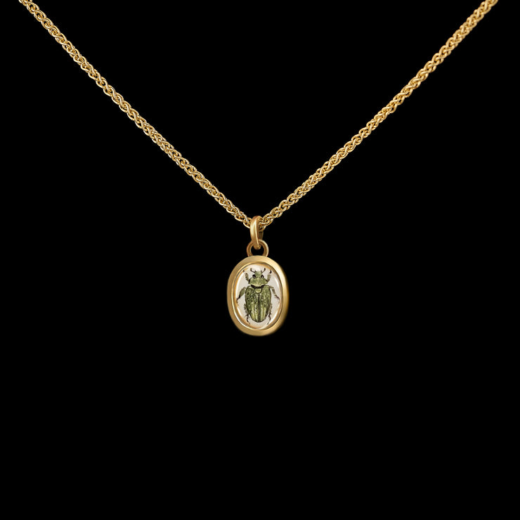 Beetle - Miniature enamel and gold pendant