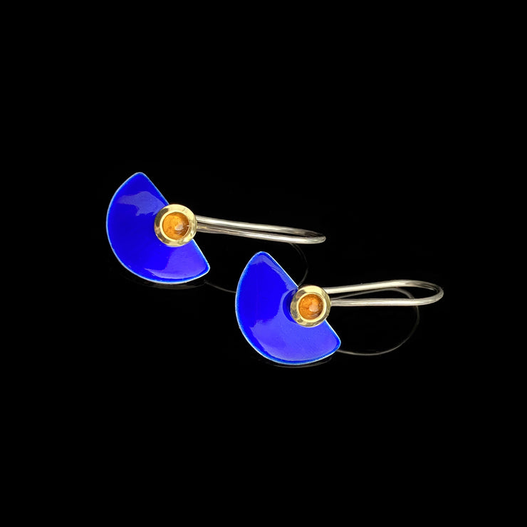 Enamel small Fan earrings, Majorelle blue