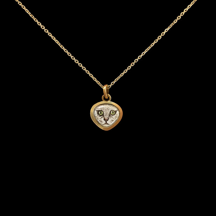 Cat - Miniature enamel and gold pendant