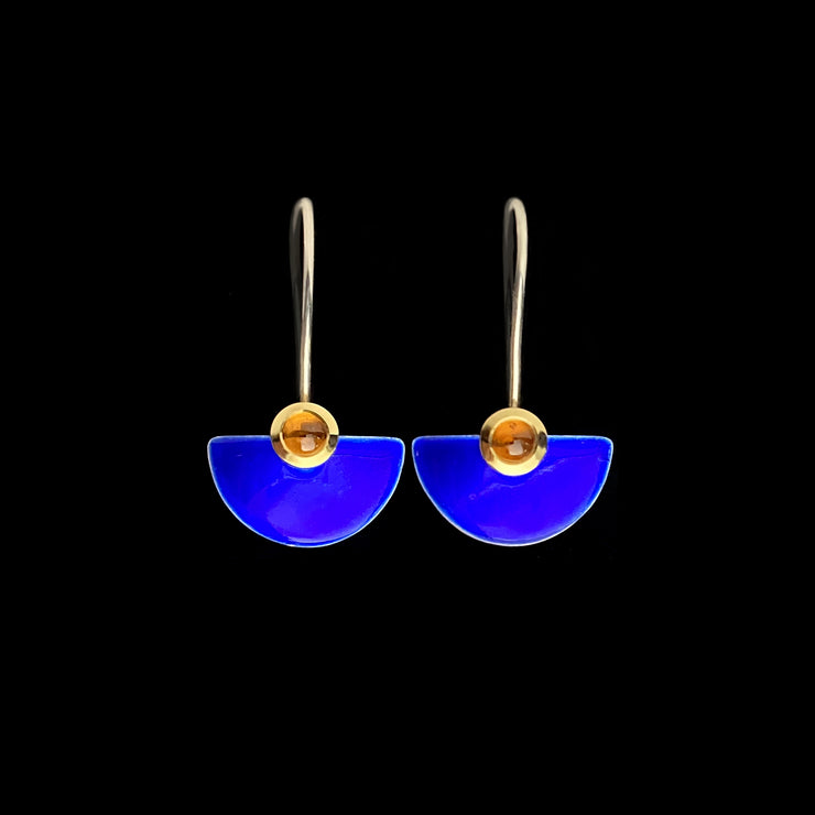 Enamel small Fan earrings, Majorelle blue