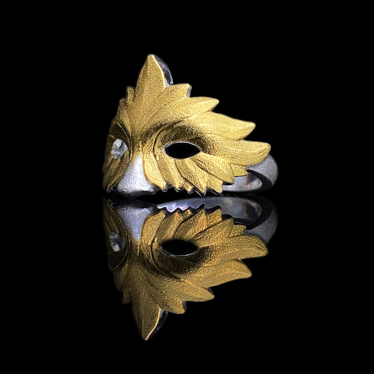 Green Man ring in silver, 24ct gold Keum-boo.