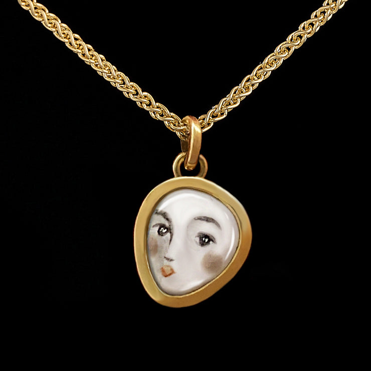 Portrait- Miniature enamel and gold pendant