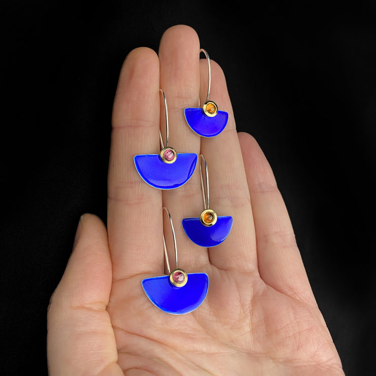 Enamel small Fan earrings, Majorelle blue