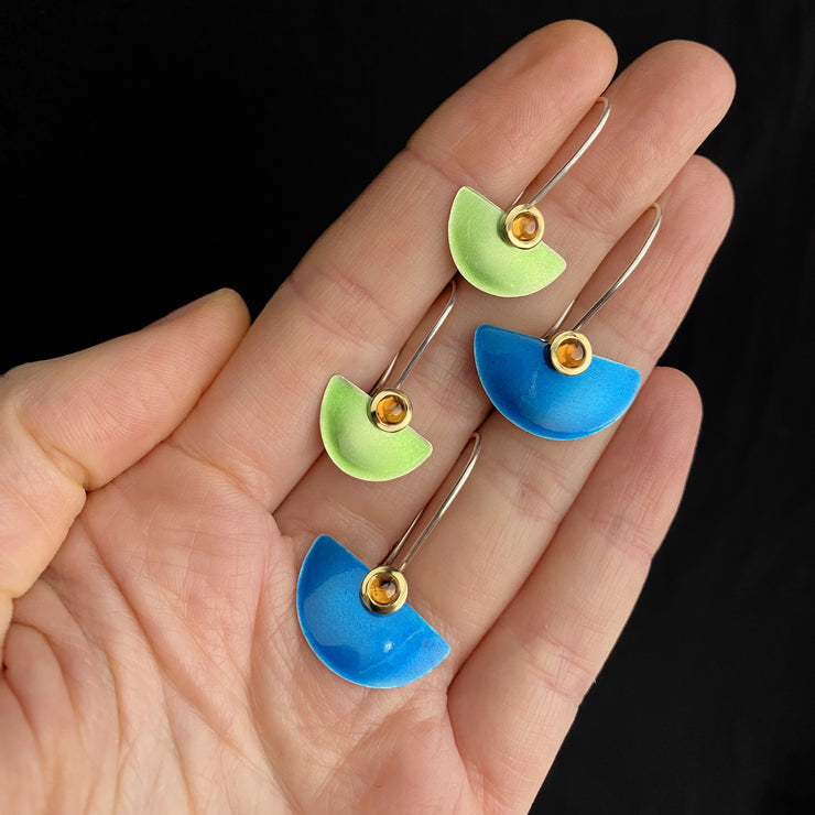 Enamel Medium Fan earrings, turquoise