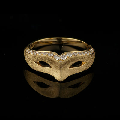 theatre mask gold engagement ring with diamond