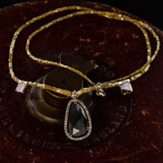 sapphire slice and yellow diamond beads necklace