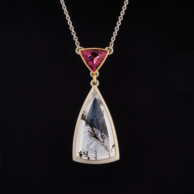 dendritic quartz and rhodolite garnet pendant
