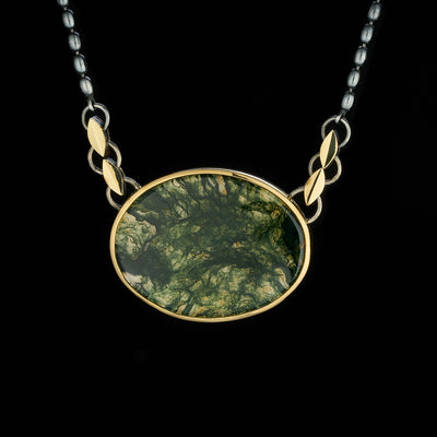 moss agate pendant in silver and gold