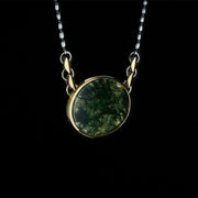 moss agate unique pendant in silver and gold