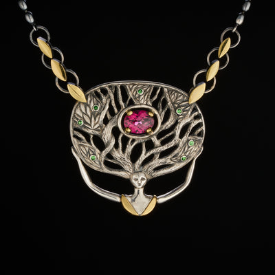 unique Forest goddess pendant in silver and gold